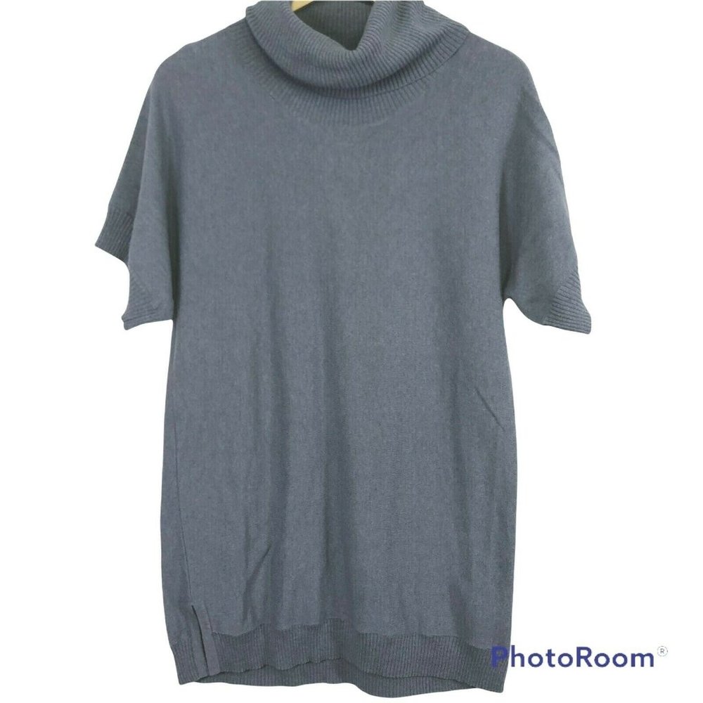 Boden Tunic Sweater 8 US Turtleneck Short Sleeve Blue Cashmere Angora